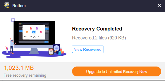 recovery completed using MiniTool Power Data Recovery 12.4