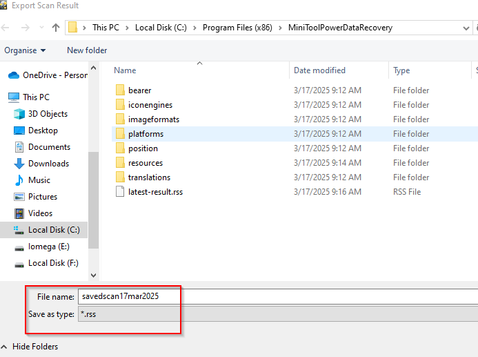 saved scans as rss files