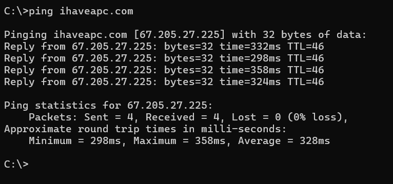 ping output in windows