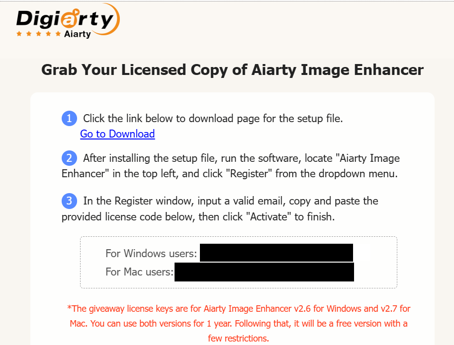 license and activation details