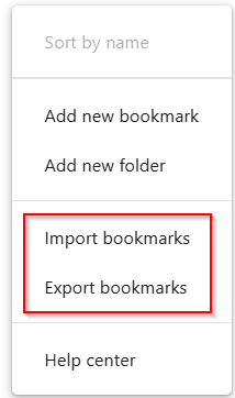 bookmarks import and export options
