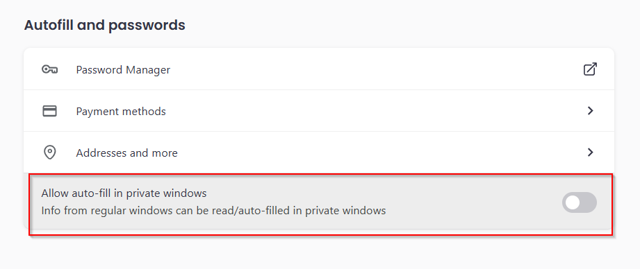 turn off auto-fill for private browsing