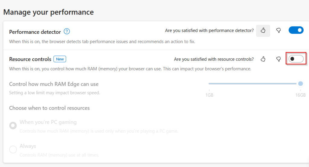 performance settings in edge browser