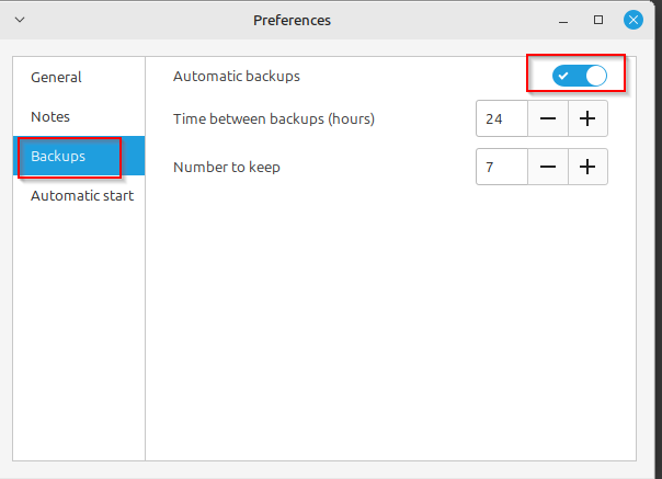 Notes backup schedule in linux mint