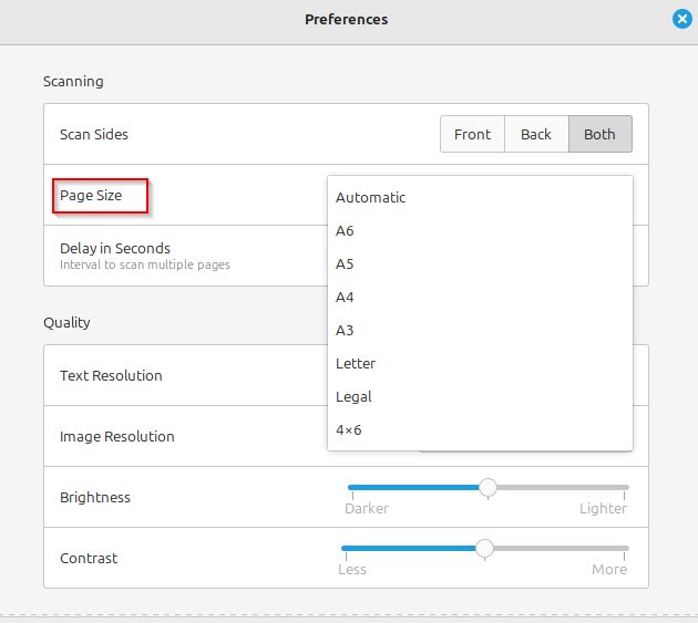 change default page size and scan sides