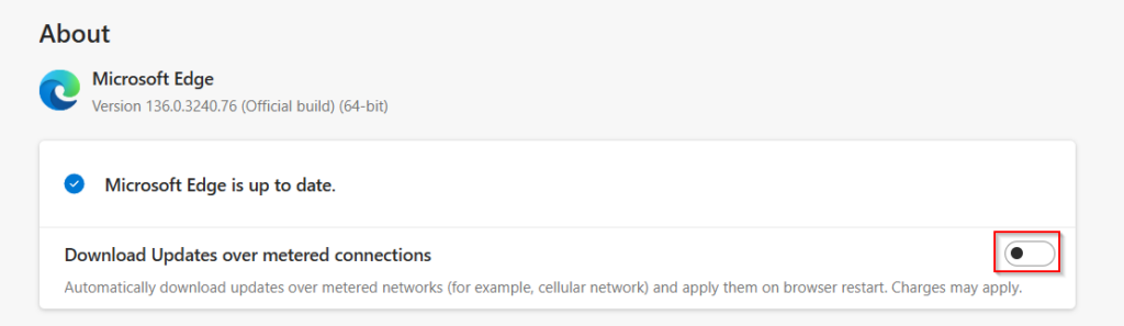 toggle Edge updates over metered connections