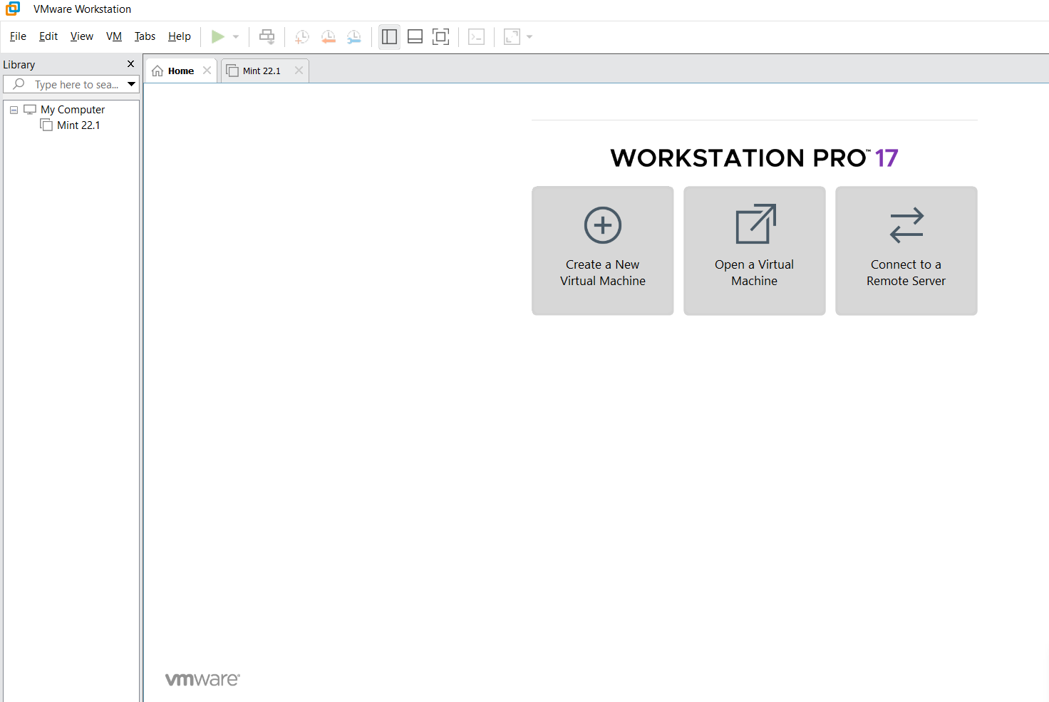 vmware workstation dashboard