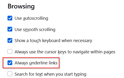 enable underlining links in firefox