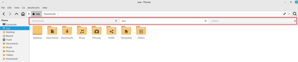 default tabbed directory view in thunar file manager