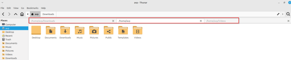 tabbed directory view with full path in thunar
