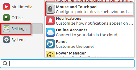 accessing mouse and touchpade settings in linux mint