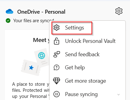 accessing onedrive settings