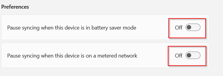 sync preferences in onedrive