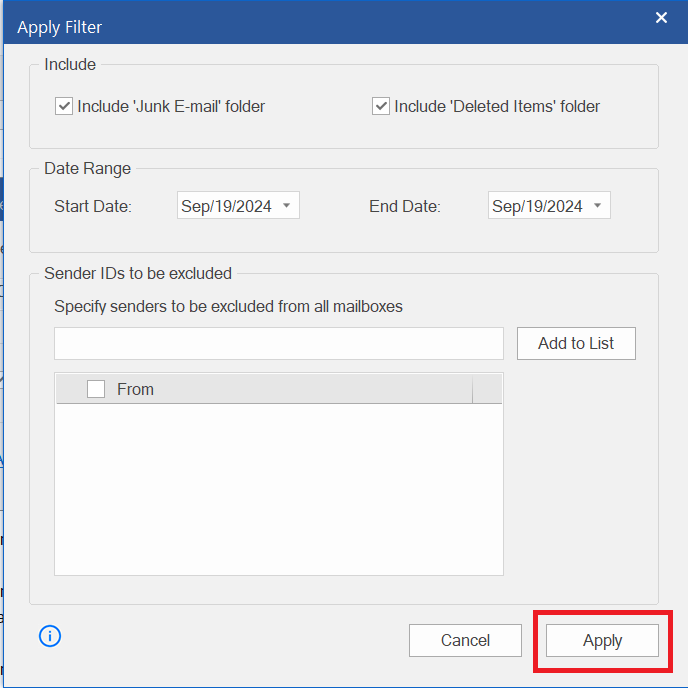 exclude emails and set filters