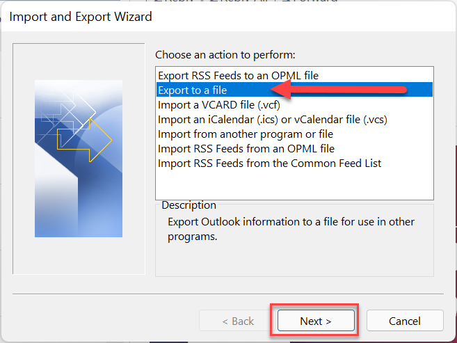 export pst to file