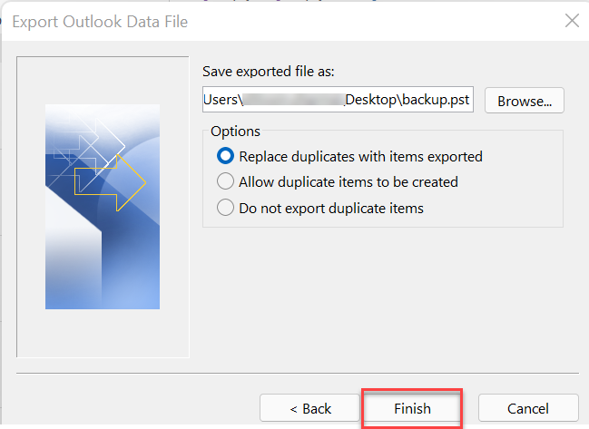 path for saving outlook data file
