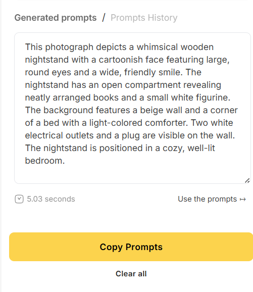 generated prompts can be copied into other AI tools