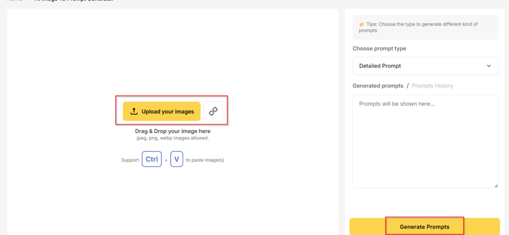 upload the image from which the prompt is to be generated