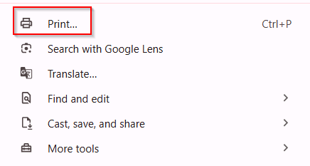 google chrome print settings