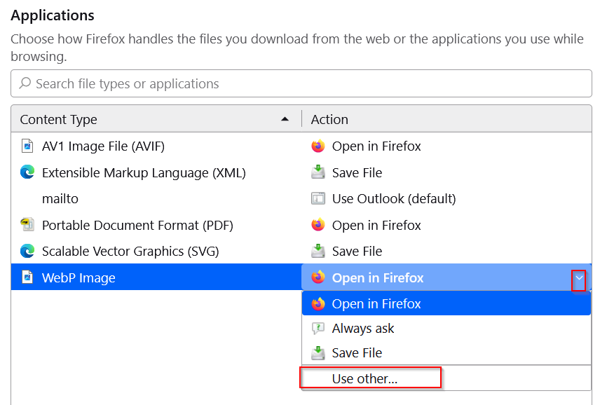 changing helper applications in firefox