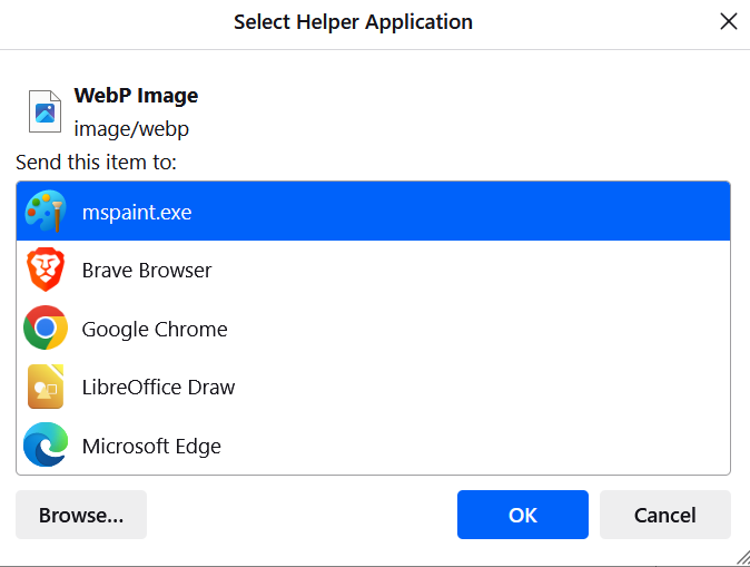 choosing a helper application in firefox