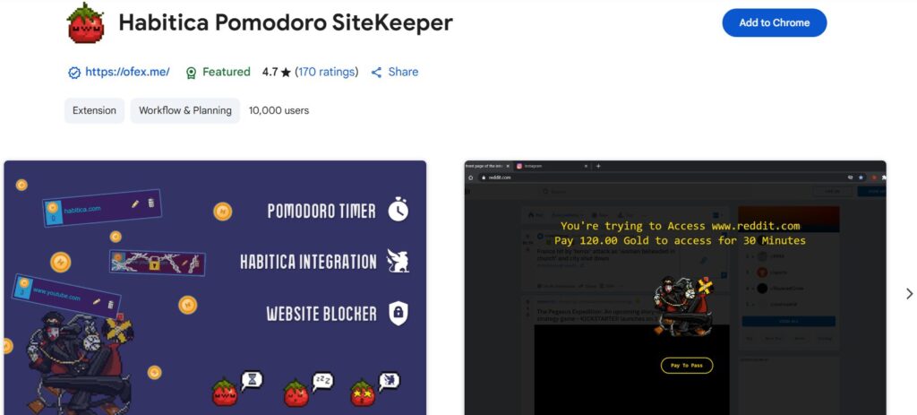 Habitica Pomodoro SiteKeeper