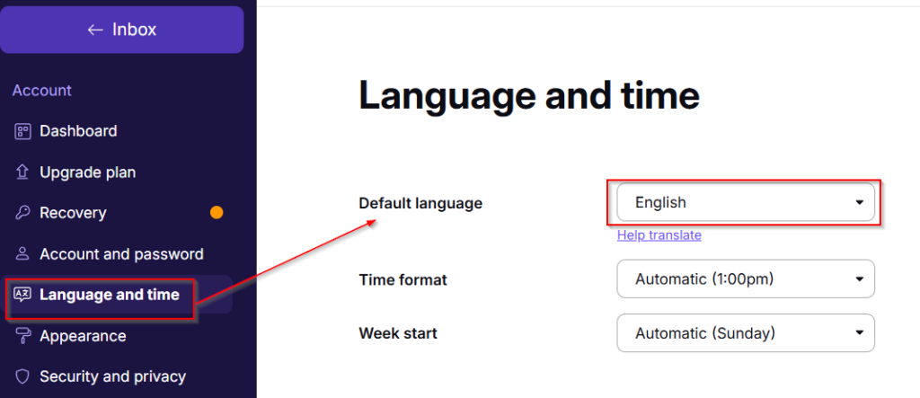 Language and time settings