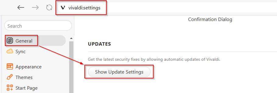 accessing vivaldi settings