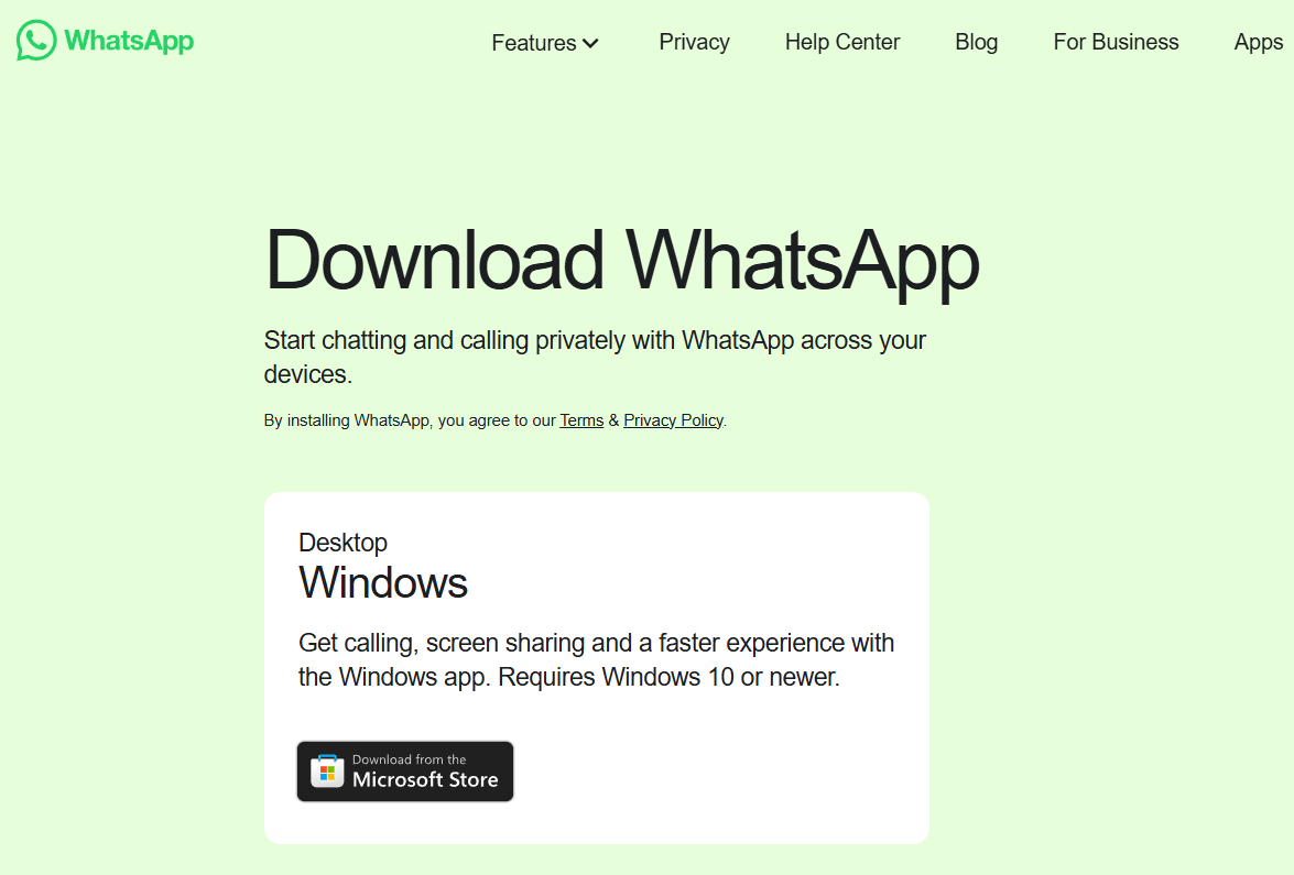 whatsapp for windows download page