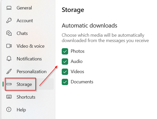 configuring auto-downloads in whatsapp for windows