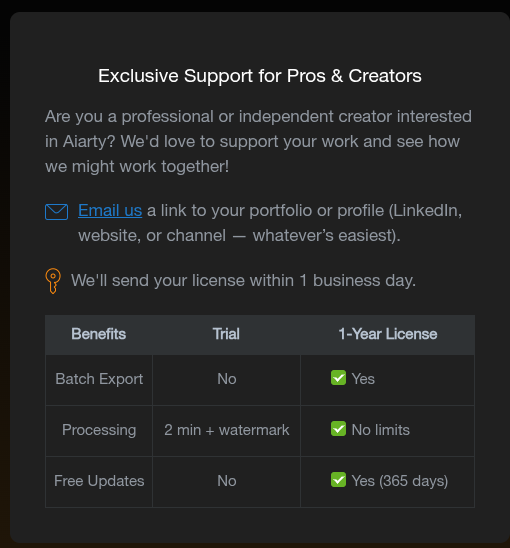 yearly free license of aiarty video enhancer