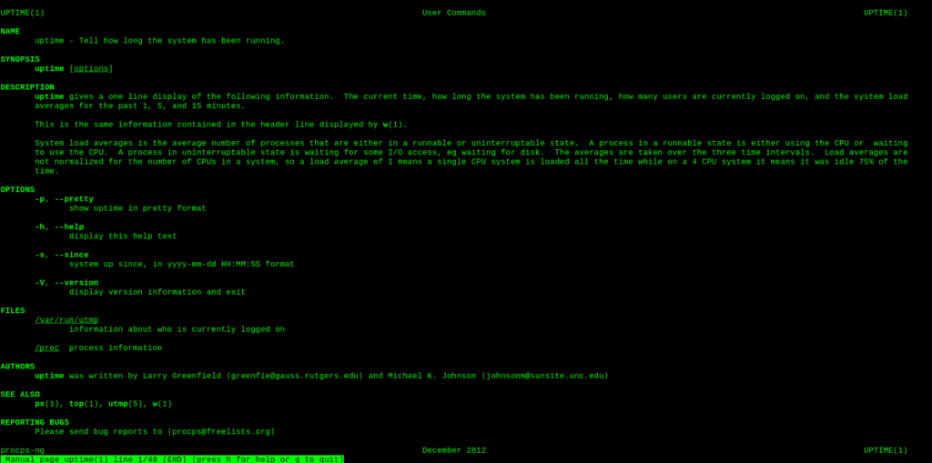 man page for uptime