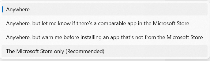 advanced app settings for installing from different sources