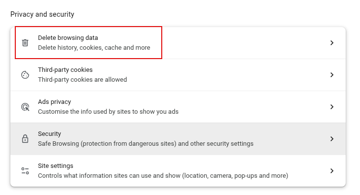 chrome privacy and security settings