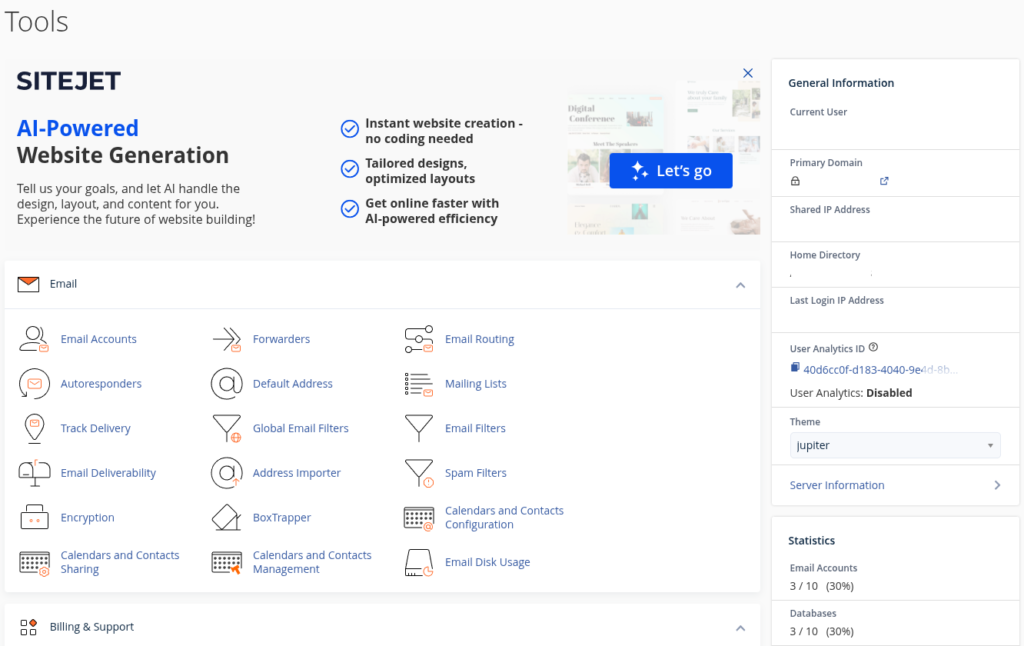 cpanel dashboard