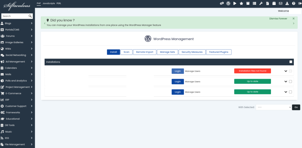 softaculous installer in cpanel