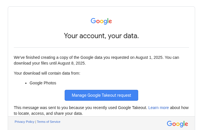 google photos data backup available for download