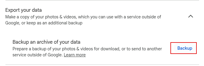 export google photos data option