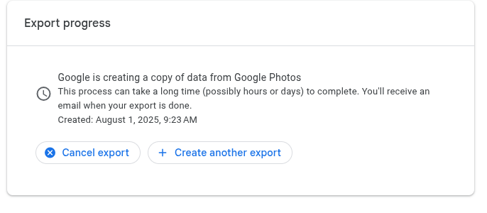 data backup request created for google photos