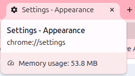 memory usage display when on in chrome