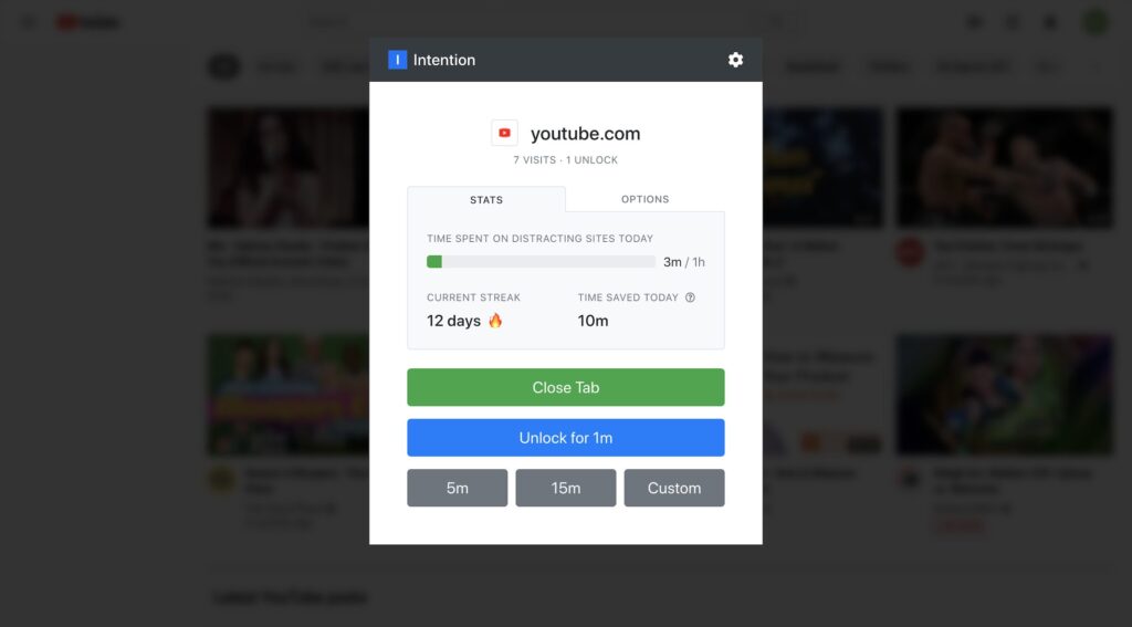 intention-stop mindless browsing add-on