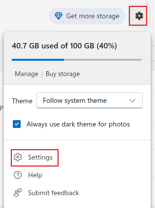 accessing onedrive settings