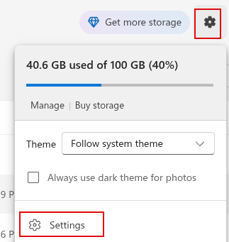 accessing onedrive settings