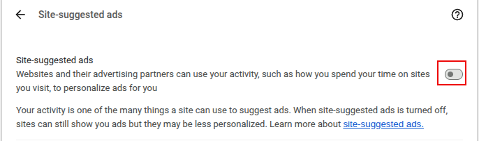 turn off site-suggested ads