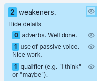 weakeners in the document highlighted in hemingway app