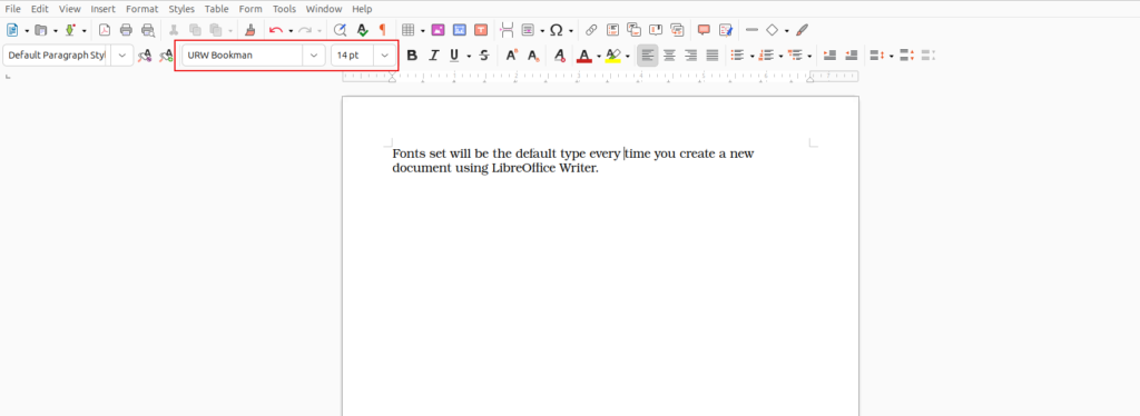 default font changed in libreoffice writer