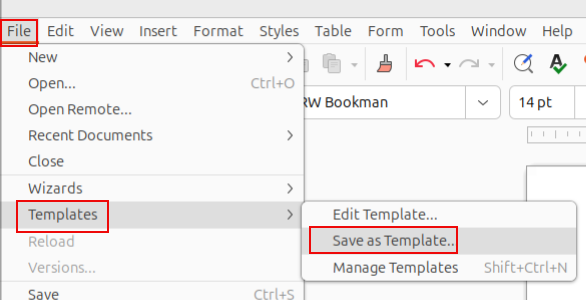 save settings as a template in libreoffice writer