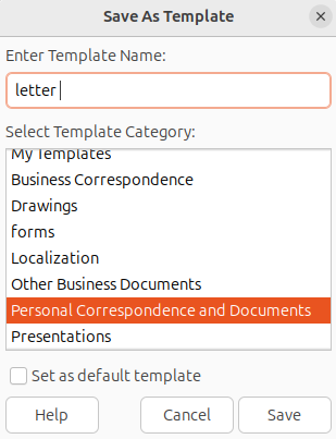 template name and category