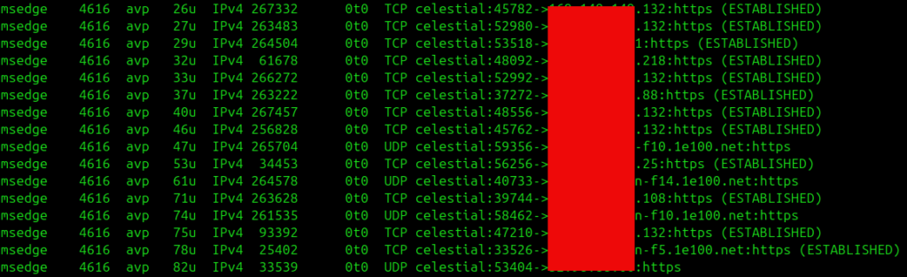 list of files open by specific port number