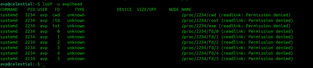 list of files open by specific user